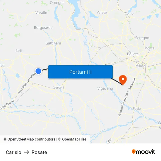 Carisio to Rosate map