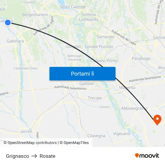 Grignasco to Rosate map