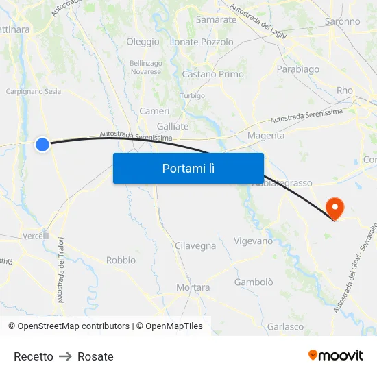 Recetto to Rosate map