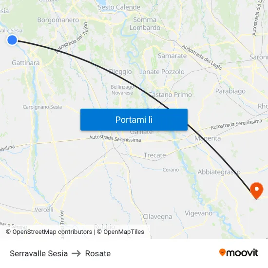 Serravalle Sesia to Rosate map