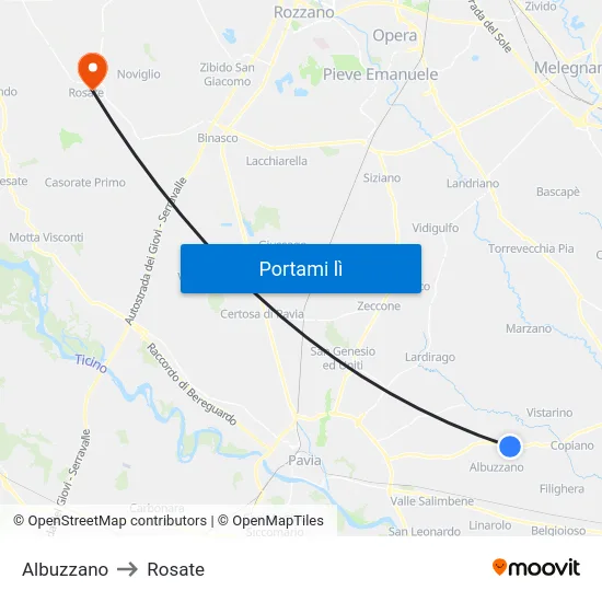 Albuzzano to Rosate map