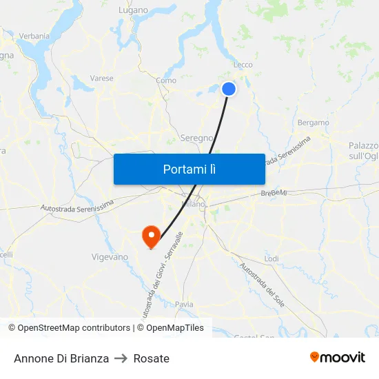 Annone Di Brianza to Rosate map