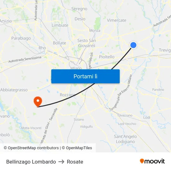 Bellinzago Lombardo to Rosate map