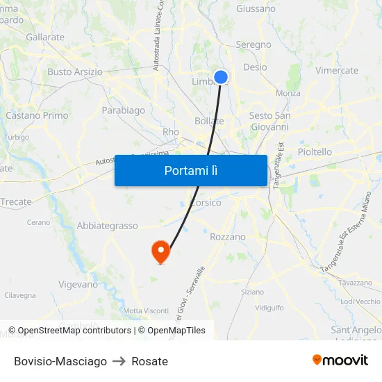Bovisio-Masciago to Rosate map