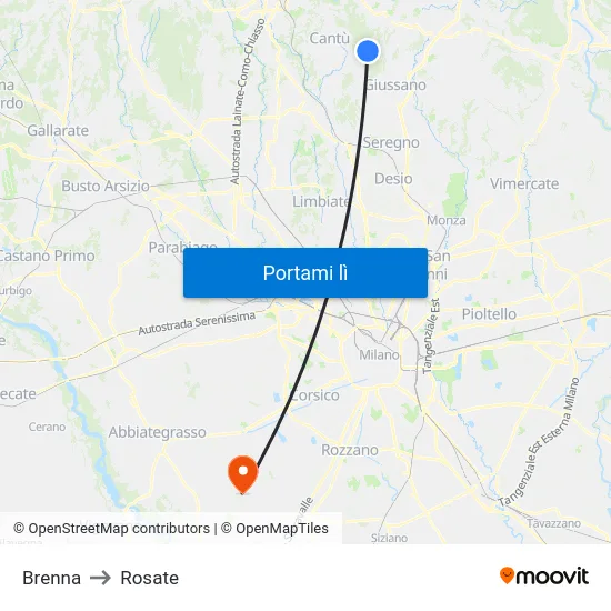 Brenna to Rosate map