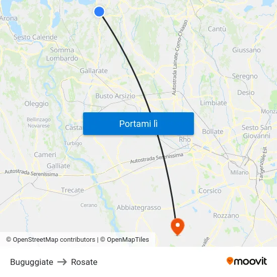 Buguggiate to Rosate map