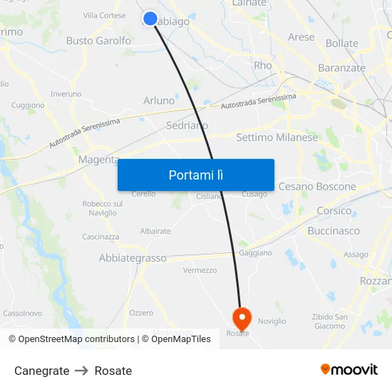 Canegrate to Rosate map
