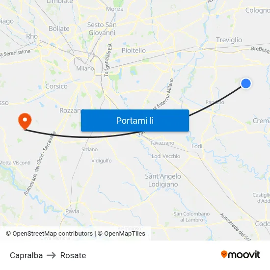 Capralba to Rosate map