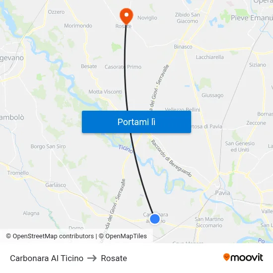 Carbonara Al Ticino to Rosate map