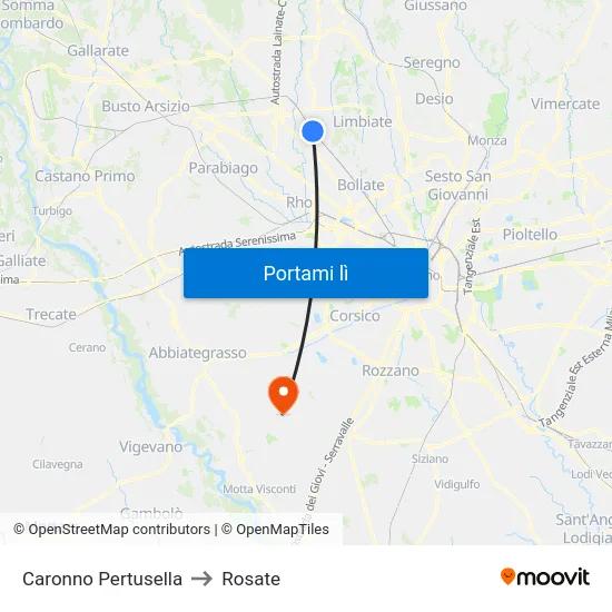 Caronno Pertusella to Rosate map