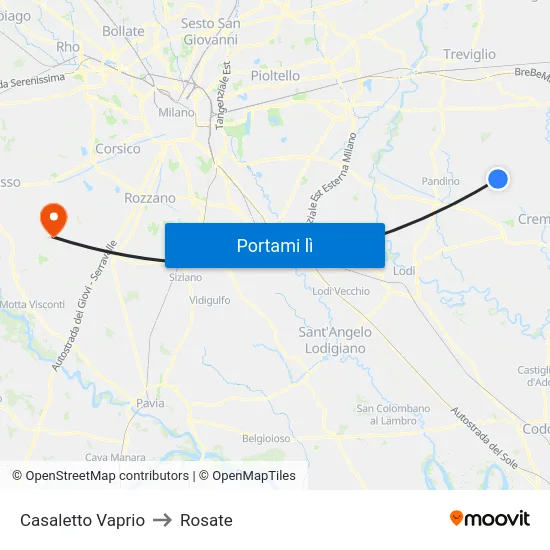 Casaletto Vaprio to Rosate map