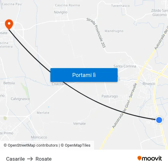Casarile to Rosate map