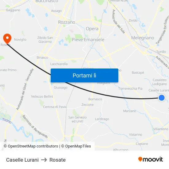 Caselle Lurani to Rosate map