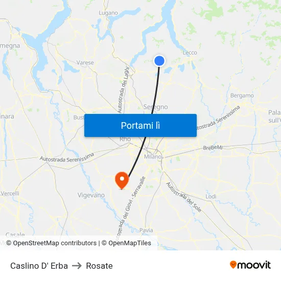 Caslino D' Erba to Rosate map