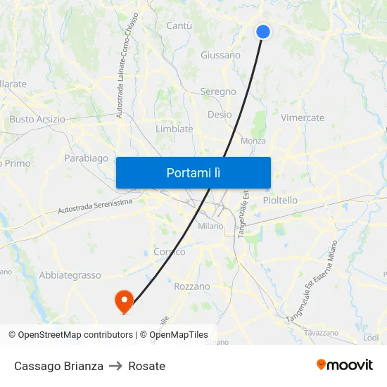 Cassago Brianza to Rosate map