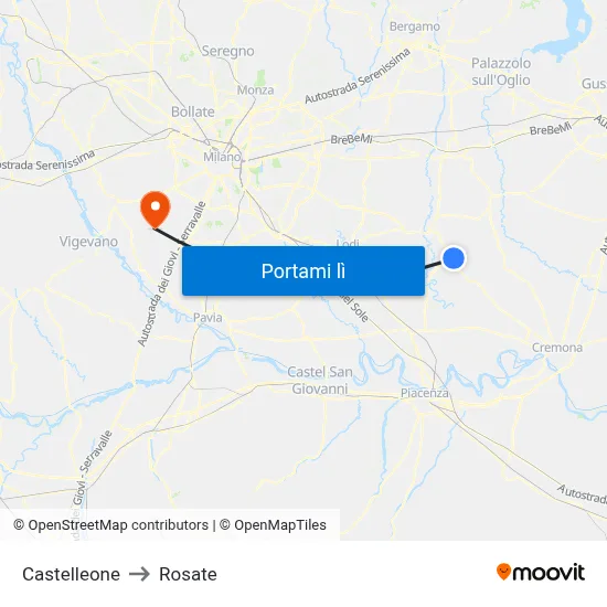 Castelleone to Rosate map