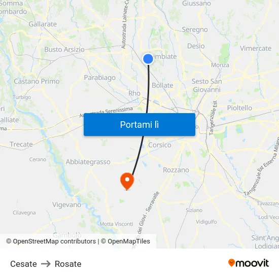 Cesate to Rosate map