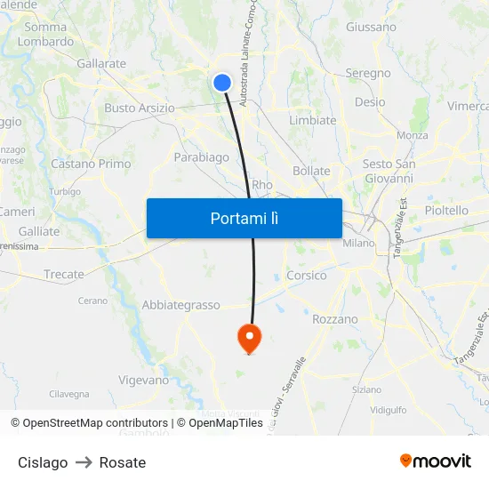 Cislago to Rosate map