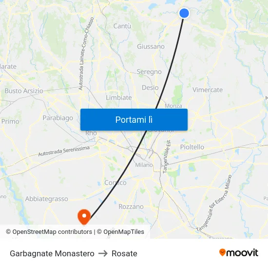 Garbagnate Monastero to Rosate map