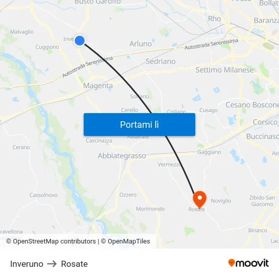 Inveruno to Rosate map