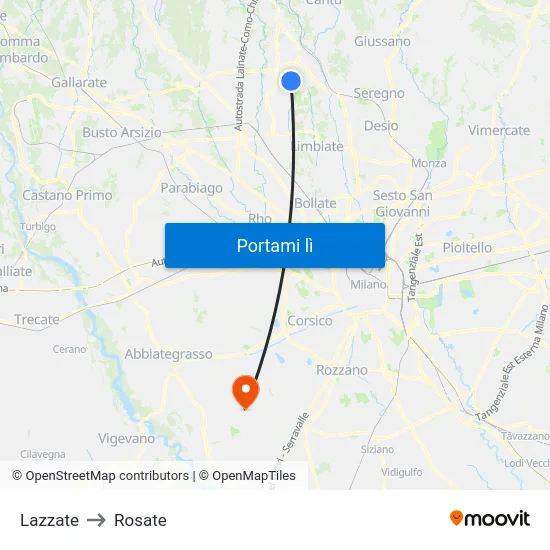 Lazzate to Rosate map