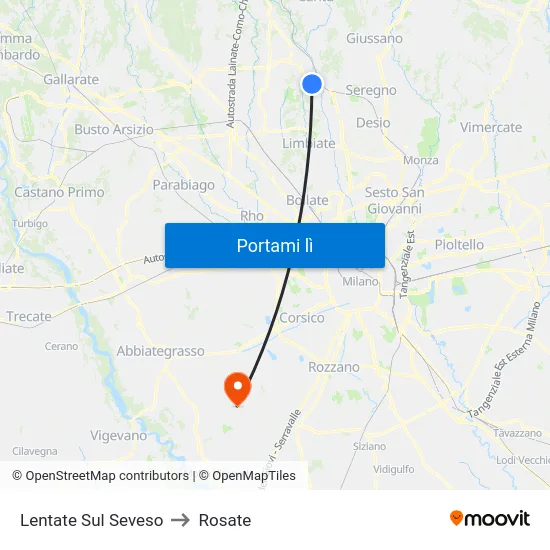 Lentate Sul Seveso to Rosate map