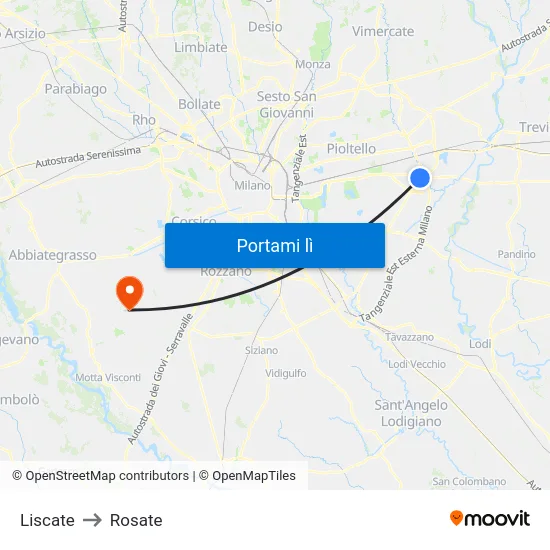 Liscate to Rosate map