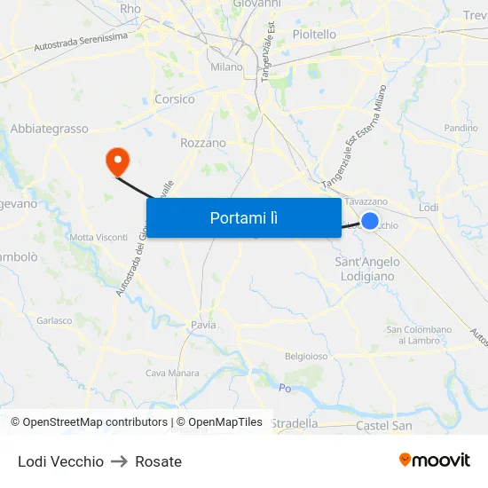Lodi Vecchio to Rosate map