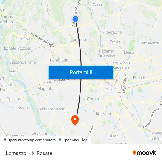 Lomazzo to Rosate map