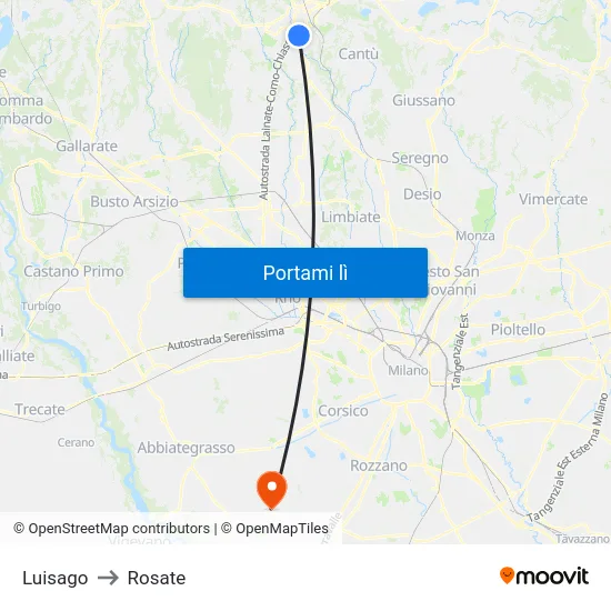 Luisago to Rosate map