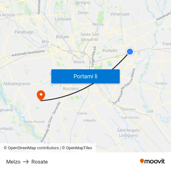 Melzo to Rosate map