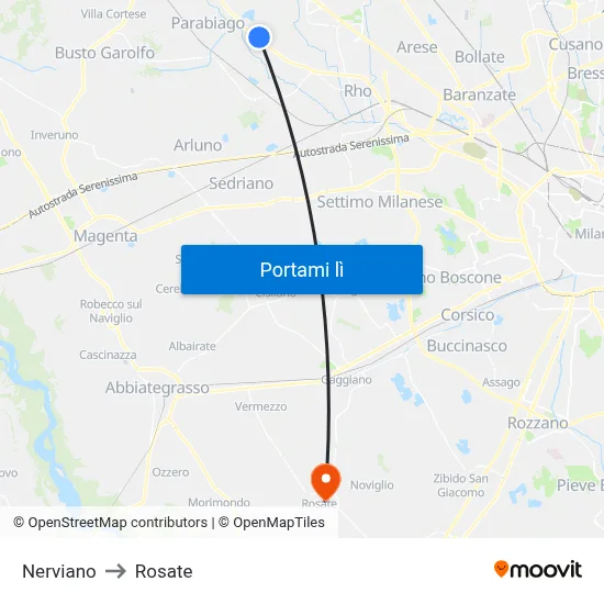 Nerviano to Rosate map