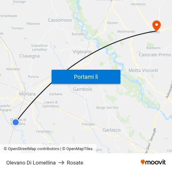 Olevano Di Lomellina to Rosate map