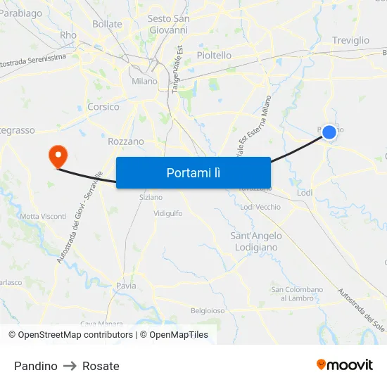 Pandino to Rosate map