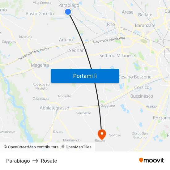 Parabiago to Rosate map