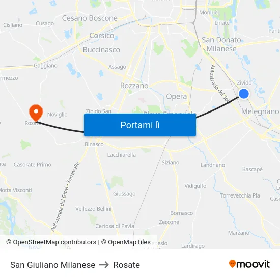 San Giuliano Milanese to Rosate map
