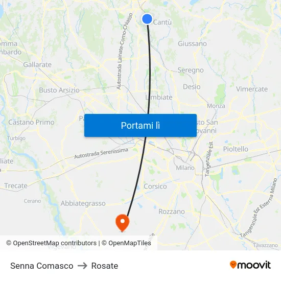 Senna Comasco to Rosate map