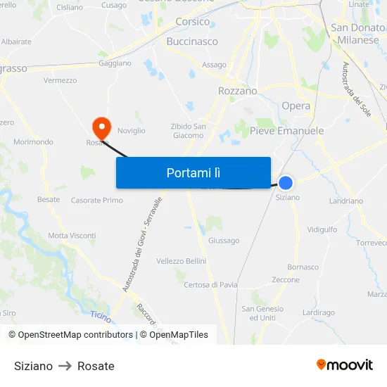 Siziano to Rosate map