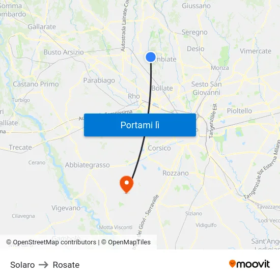 Solaro to Rosate map