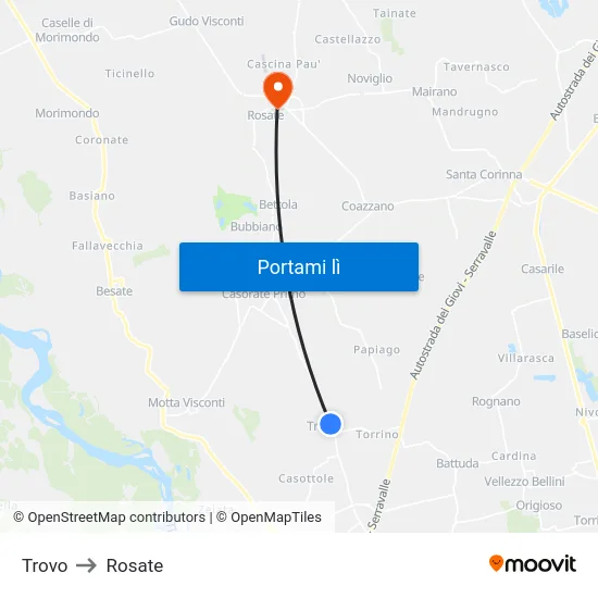 Trovo to Rosate map