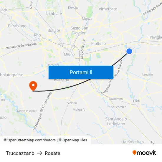 Truccazzano to Rosate map