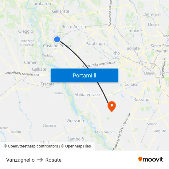 Vanzaghello to Rosate map