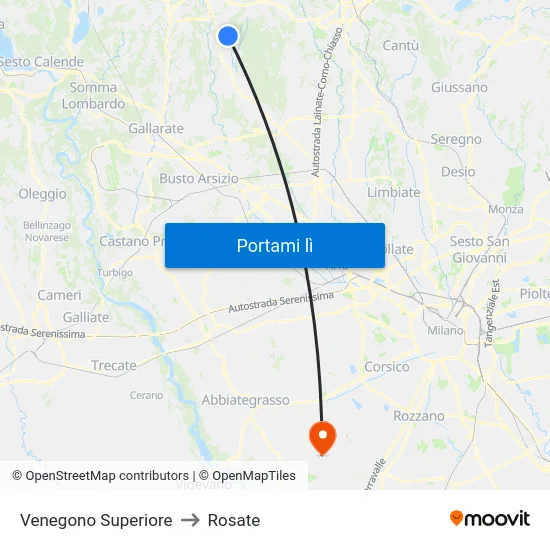Venegono Superiore to Rosate map