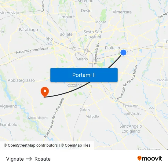 Vignate to Rosate map