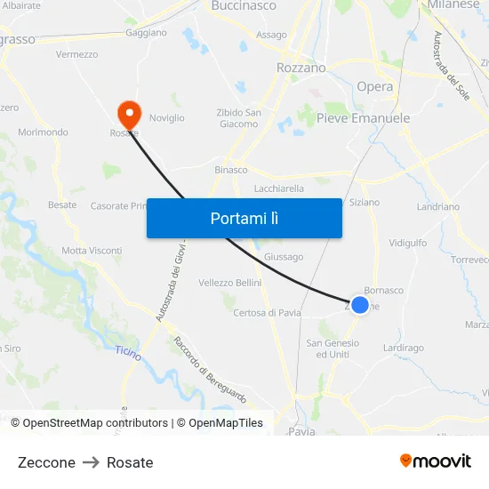 Zeccone to Rosate map