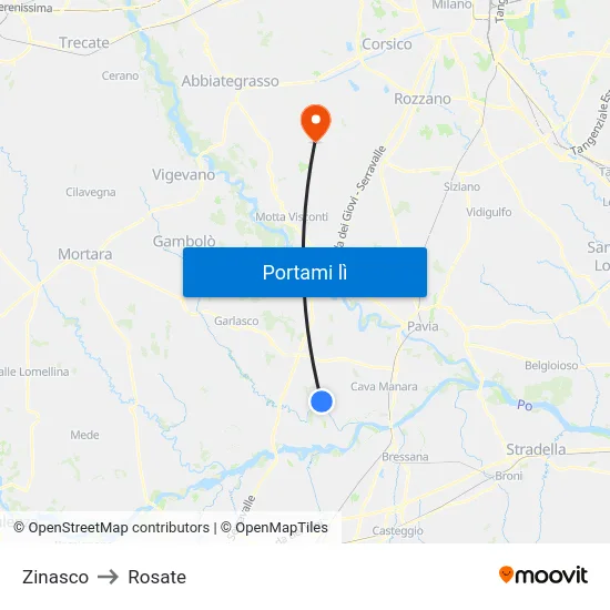 Zinasco to Rosate map