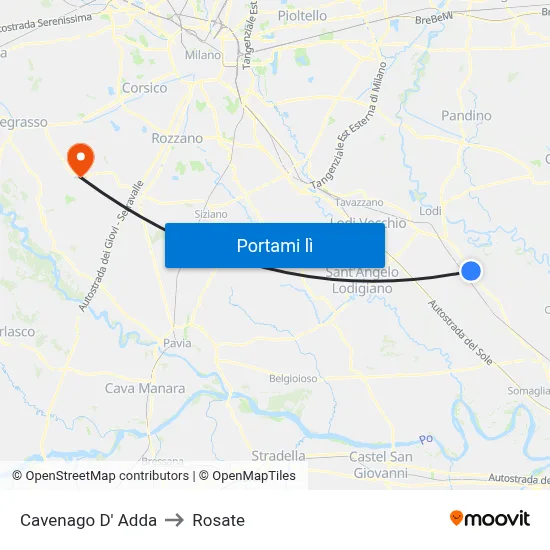 Cavenago D' Adda to Rosate map