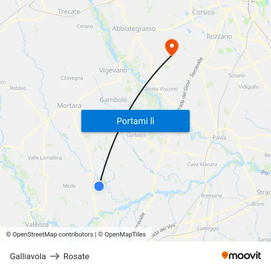 Galliavola to Rosate map