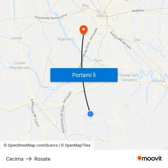 Cecima to Rosate map