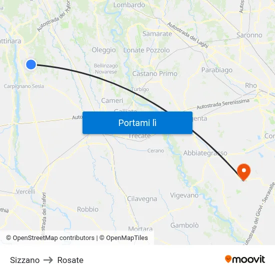 Sizzano to Rosate map